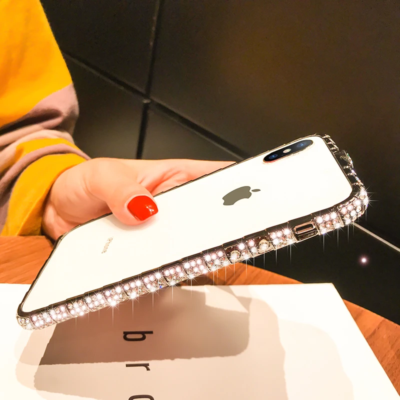 Luxury Bling Diamond Bumper Case For iPhone XS Max XR X 8 7 6 6S Plus Cases Fashion Glitter Rhinestone Inlay Metal Snake Frame