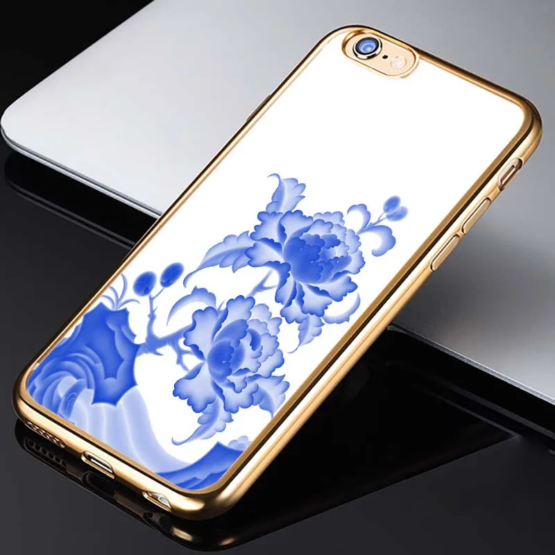 Lotezly для iPhone 6 покрытие TPU телефон Shell случаях синий и белый фарфор (взять 7 чехол)
