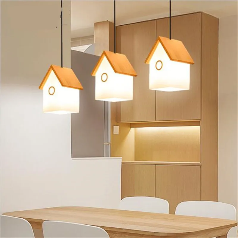 Nordic Wooden Glass House Led E14 подвесной светильник для столовой фойе спальни 1/3 головок