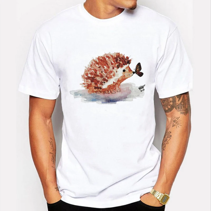 2018 New Arrival Fashion Hedgehog Kiss Butterfly T Shirt Men plus size cosplay harajuku | Мужская одежда