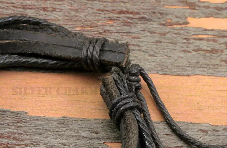 Мужской кожаный браслет черный и коричневый с веревкой WEV0246|bracelet leather|bracelets forbraided