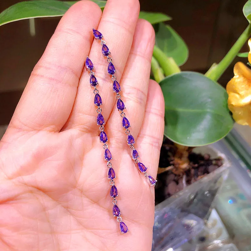 Purple Роскошные модные большие длинные серьги с кисточками милые белые розовые фиолетовые серьги-гвоздики для женщин Boho Двойные серьги с цирконием ювелирные изделия - Окраска металла: Purple