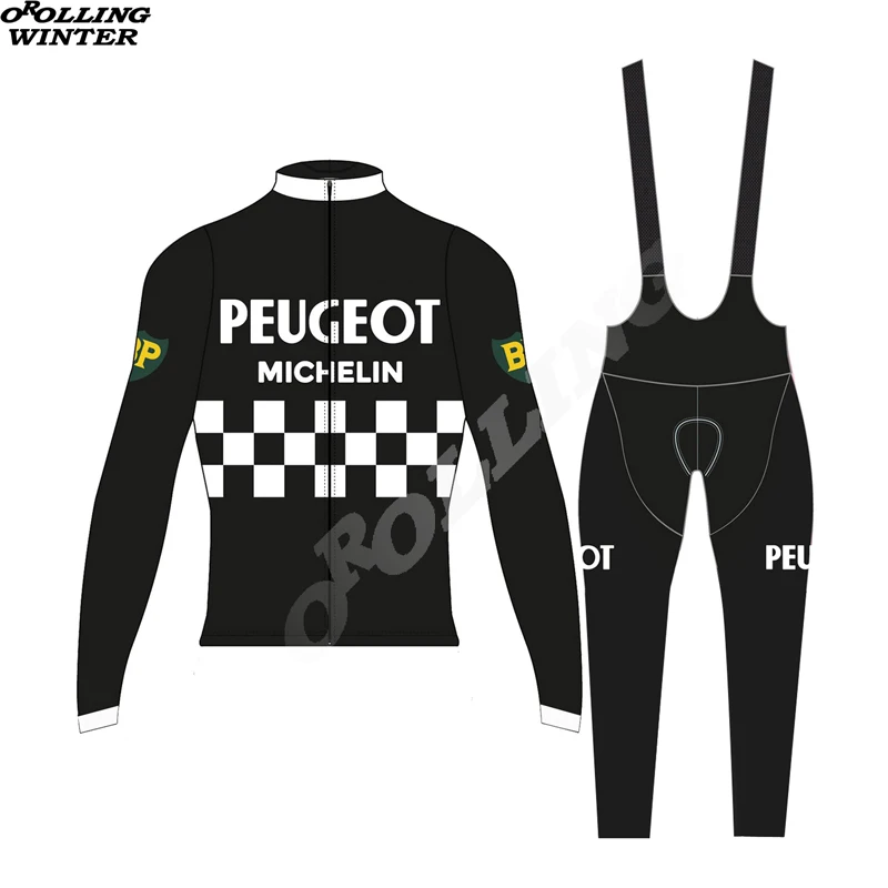 Winter Set Multi черные тонкие/зима Термальность Флис Классическая ретро новая команда одежда с длинным рукавом Велоспорт Наборы трикотаж брюки настроены Orolling - Цвет: Winter Set