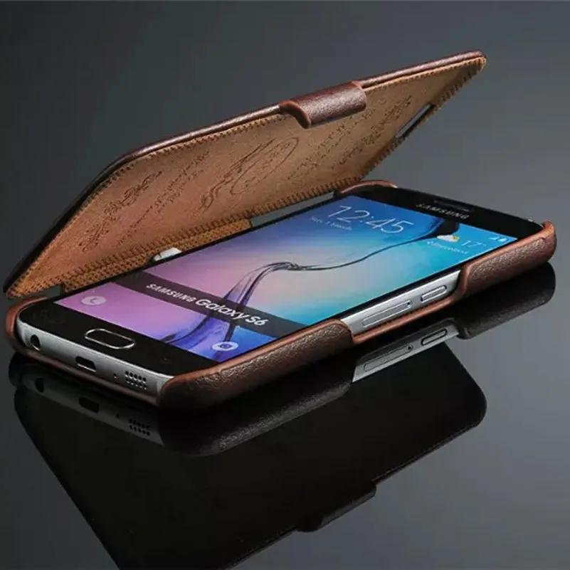 Роскошный чехол с текстурой личи для Samsung S6 ретро откидной крышкой из коровьей