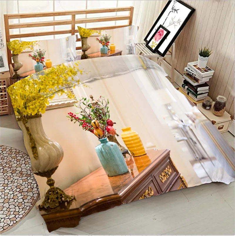 

4/6pcs bedding set 3D digital printing flowers duvet cover set bedsheet US size super King size