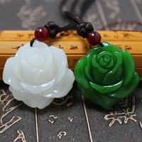natural green jade rose beads necklace pendant rope lucky amulet jewelry gemstone gift