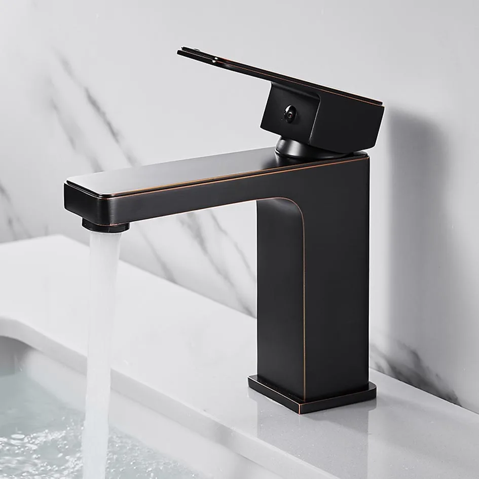 

Black Brass Basin Faucet Single Handle Waterfall Basin Mixer Tap Hot & Cold Bathroom Faucets Sink Waterfall Faucet