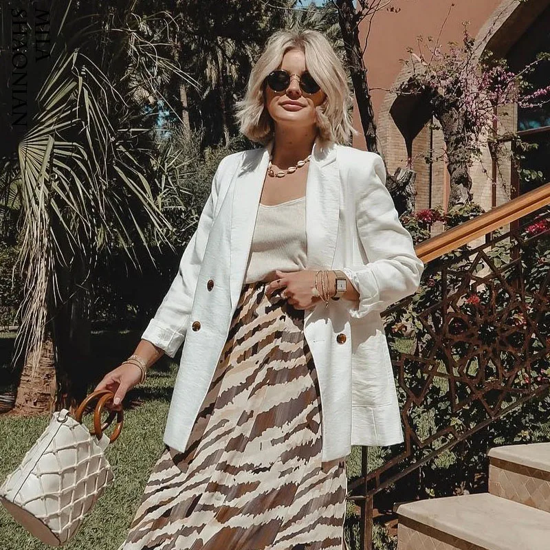 Новинка 2019 белые блейзеры топы для женщин двубортный тонкий пиджак с карманами