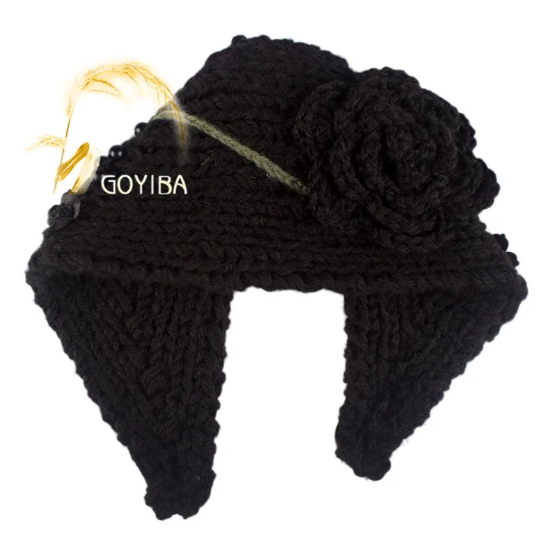 Black GOYIBA, 11 цветов, женская зимняя вязаная повязка на голову с цветком, вязанная крючком, с пуговицами, повязка на голову, Ушная грелка, тюрбан, повязка для волос - Цвет: Black