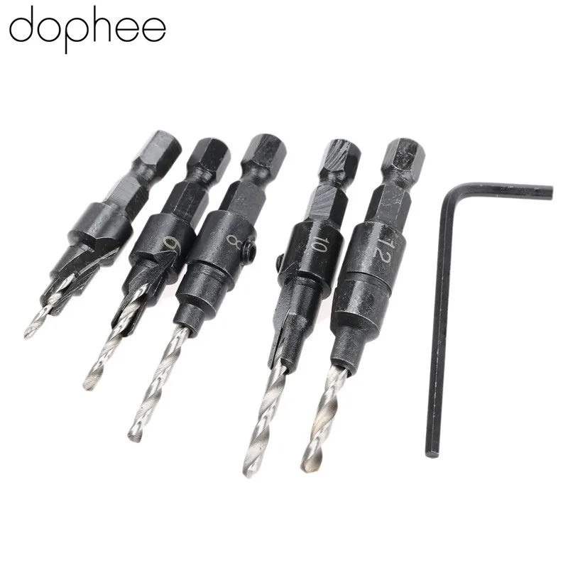 Dophee 5 шт. Набор сменных Сверл из быстрорежущей стали для зенковки древесины + 1/4