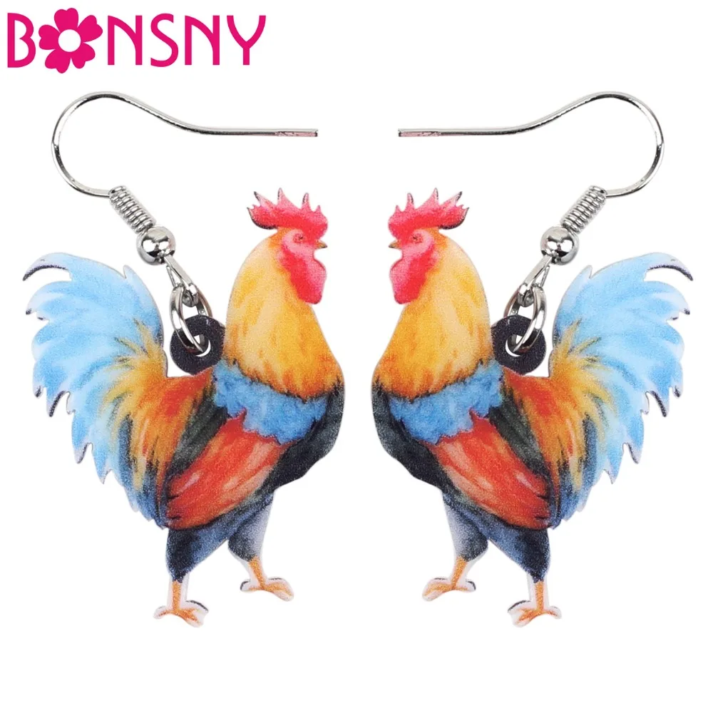 Bonsny акриловые Мультяшные милые куриные петушиные серьги большие длинные висячие