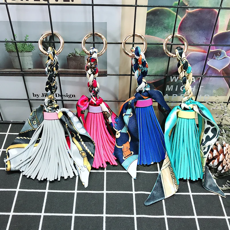 Модный Шелковый брелок для ключей с кисточками тесемка шарф роскошный бренд Llavero