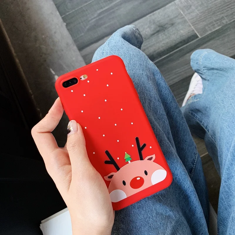 Милый Рождественский чехол для iPhone 7 8 6 6S Plus X рисунок личи олень животное