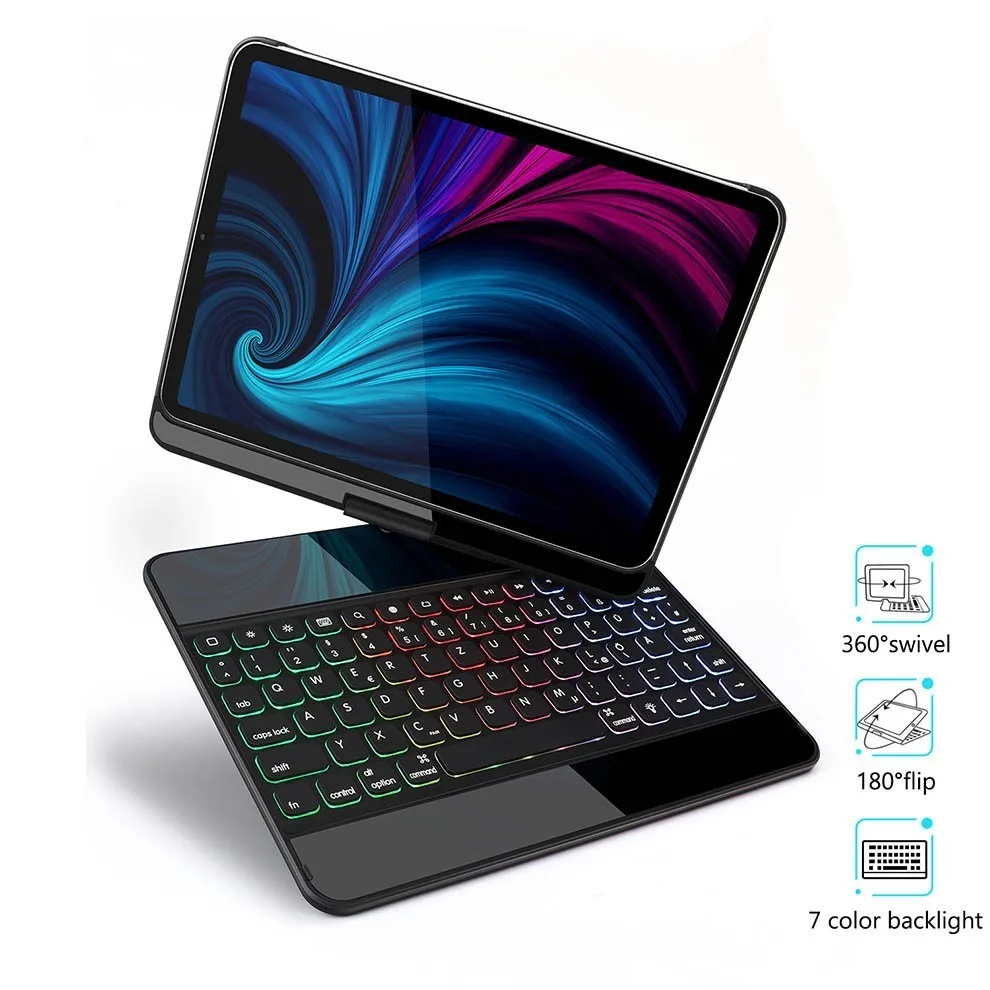 Беспроводной чехол-клавиатура Jelly Comb с Bluetooth для iPad Pro 11, чехол-клавиатура с поворотом на 360 °, беспроводной чехол с функцией автоматического пробуждения и сна - Цвет: Черный