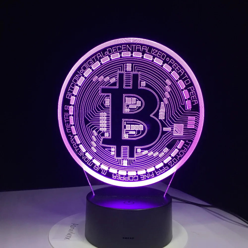 3D LED Биткоин знак ночные светильники 7 Красочные USB монета символ настольная лампа