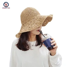 CHING YUN Summer Women hat 2019 sun Lafite straw brim beach bow Handmade Sunscreen Seaside travel Vacation leisure