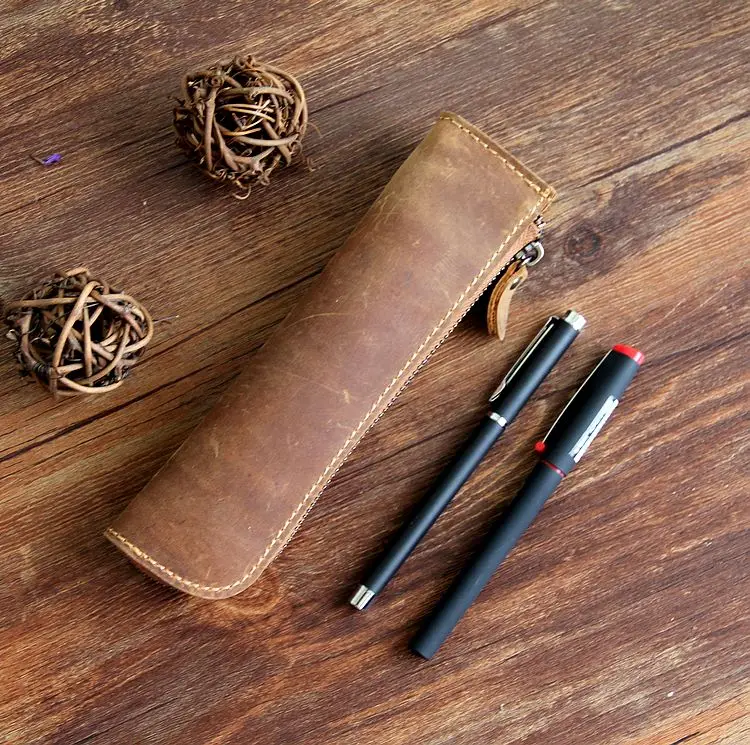 Многофункциональная винтажная сумка для ручек из натуральной воловьей кожи