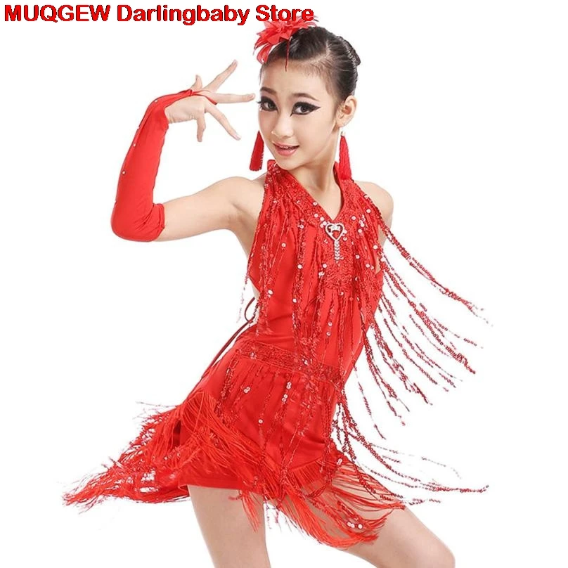 Детское платье для латинских балетов девочек танцевальная одежда с кисточками