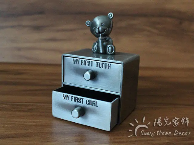 NEW Newborn Baby Keepsake Family Gift First Tooth and Curl Boxes Double Layers Drawer Design Metal Art Craft Trinket Box | Украшения и