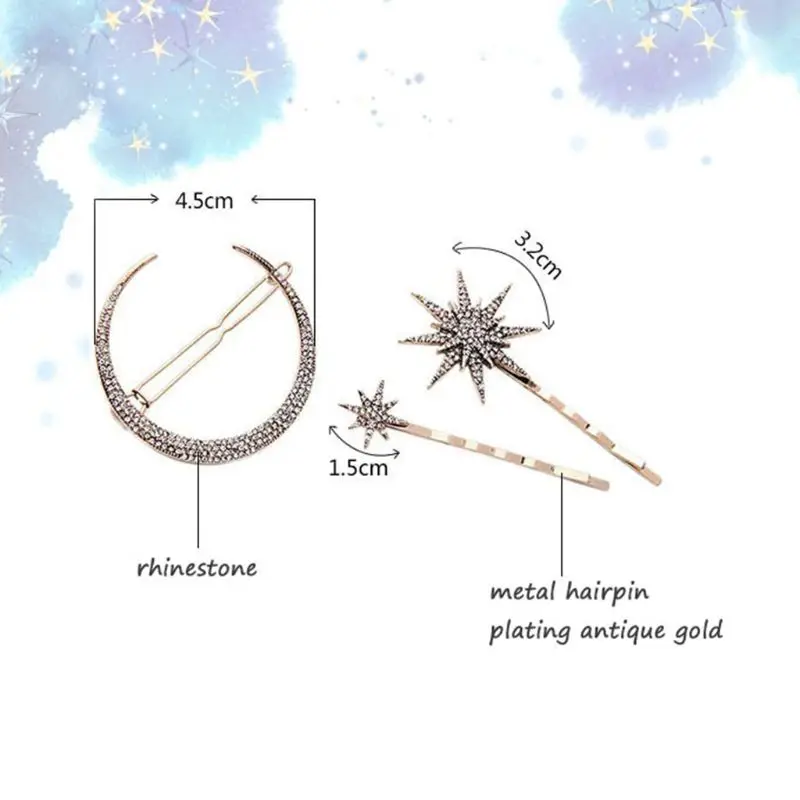 

3 Pcs/set Geometric Hair Clip Set Imitation Moon Star Modeling Hairpin Word Clip For Women Girls Jewelry Ornament