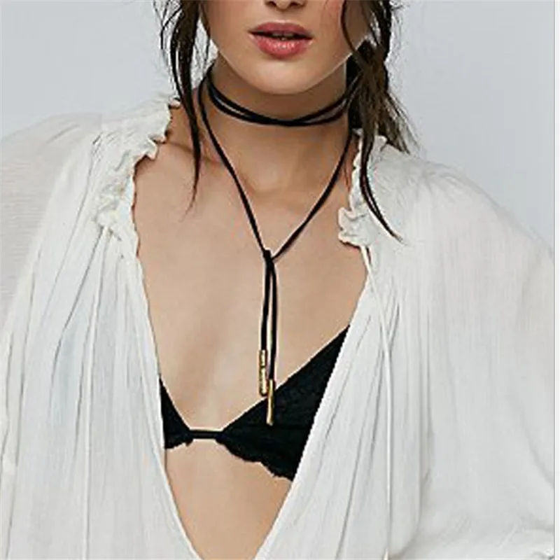 Бесплатная доставка новое модное длинное черное кожаное ожерелье и подвеска