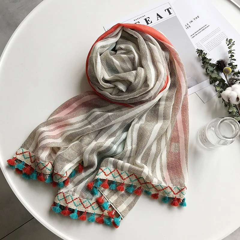 2019 Роскошная брендовая богемная полосатая шаль из вискозы с кисточками женский