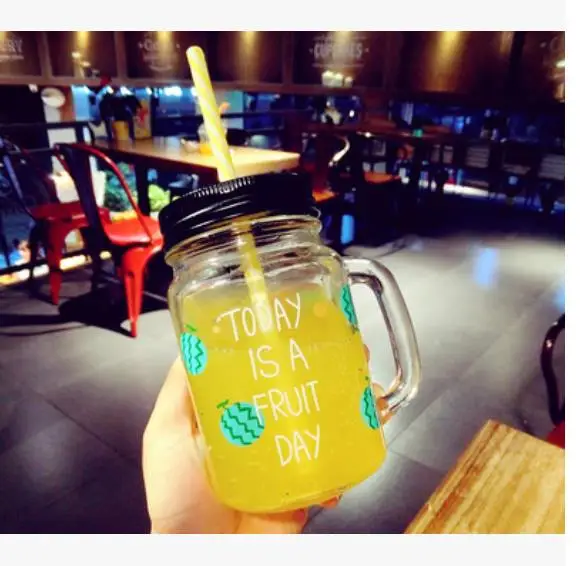 12 450ml Glass Mason Jar Mug with Lid and Straw Summer Ice Cream Fruit Cold Drinking Water Jars Juice Cup - Цвет: 12