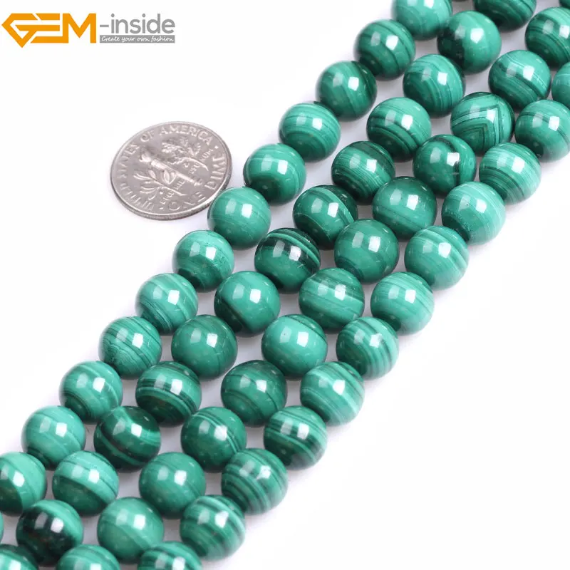 Gem-inside Grade A Natural Round Green Smooth Malachite Spacer Beads For Jewelry Making Strand 15&quot DIY Jewellery | Украшения и
