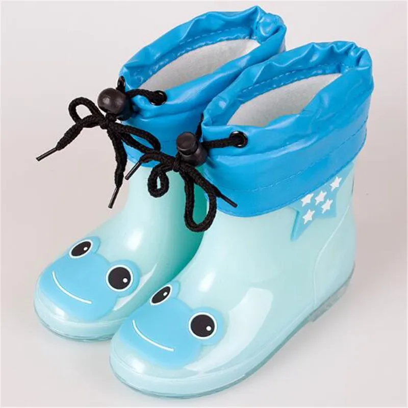 light blue Детские резиновые сапоги для дождливой погоды; детские резиновые сапоги из ПВХ с милым котом для маленьких девочек; розовые водонепроницаемые ботильоны; размеры 24-28 - Цвет: light blue