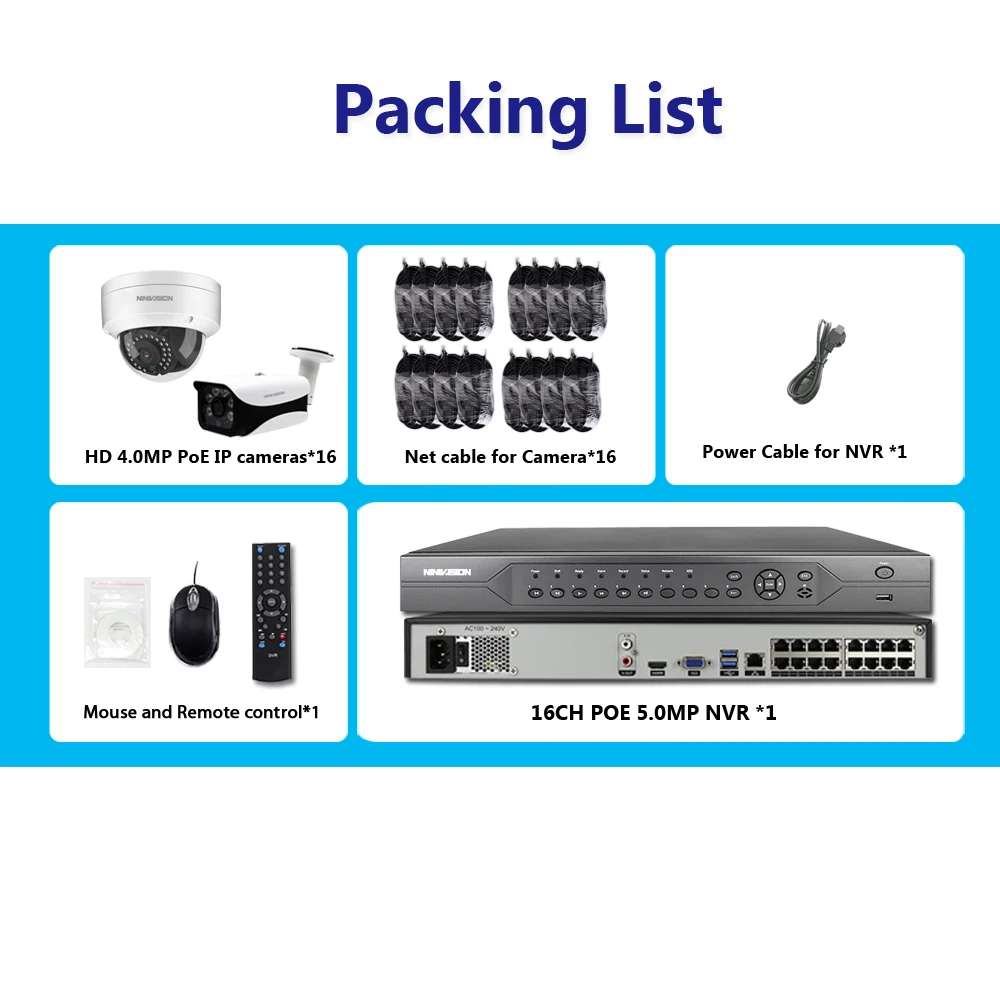 H.265 16CH POE 5MP NVR система 16 шт 48V 4MP 2560*1440 безопасности Открытый Onvif IP камера CCTV видео