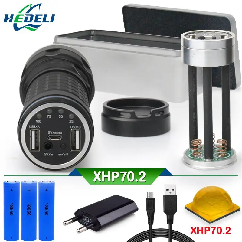 Самый мощный светодиодный фонарик XLamp XHP70.2 фонарь 8000 Люмен usb XHP70 Перезаряжаемый