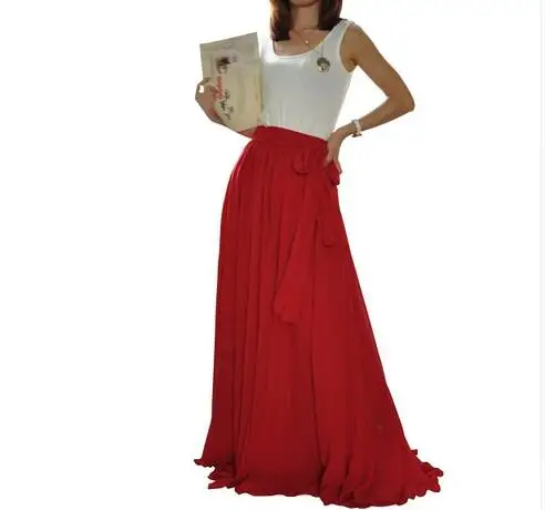 Шифоновая винтажная длинная плиссированные женские юбки 2019 летняя Высокая талия