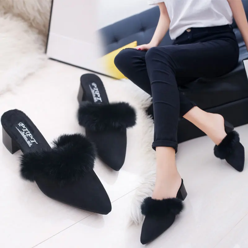 Осенне зимняя обувь на искусственном меху женские сандалии тапочки заколки