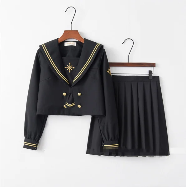 

Japanese school uniforms anime COS sailor suit tops+tie+skirt JK Navy style Students clothes for Girl Cheerleader clothing