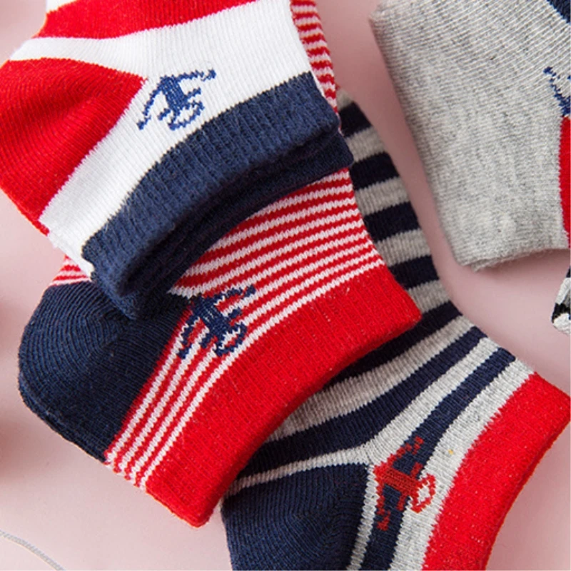 5 цветов детские носки для мальчиков хлопковые в полоску с якорем эластичные