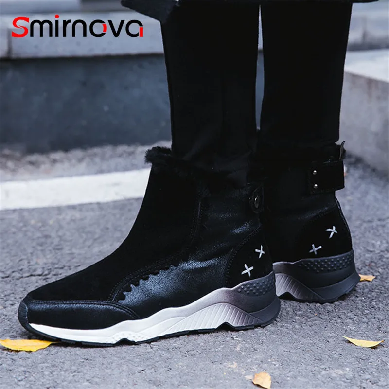 Smirnova/Новые модные зимние женские ботинки 2020 года Замшевые кожаные на платформе