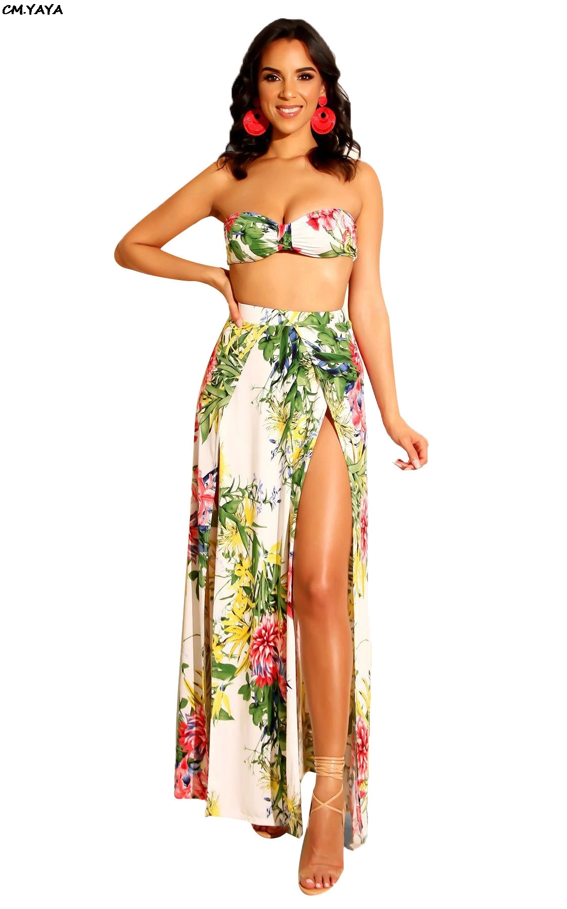 Женский комплект из 3 предметов: Топ без бретелек с цветочным принтом трусики и