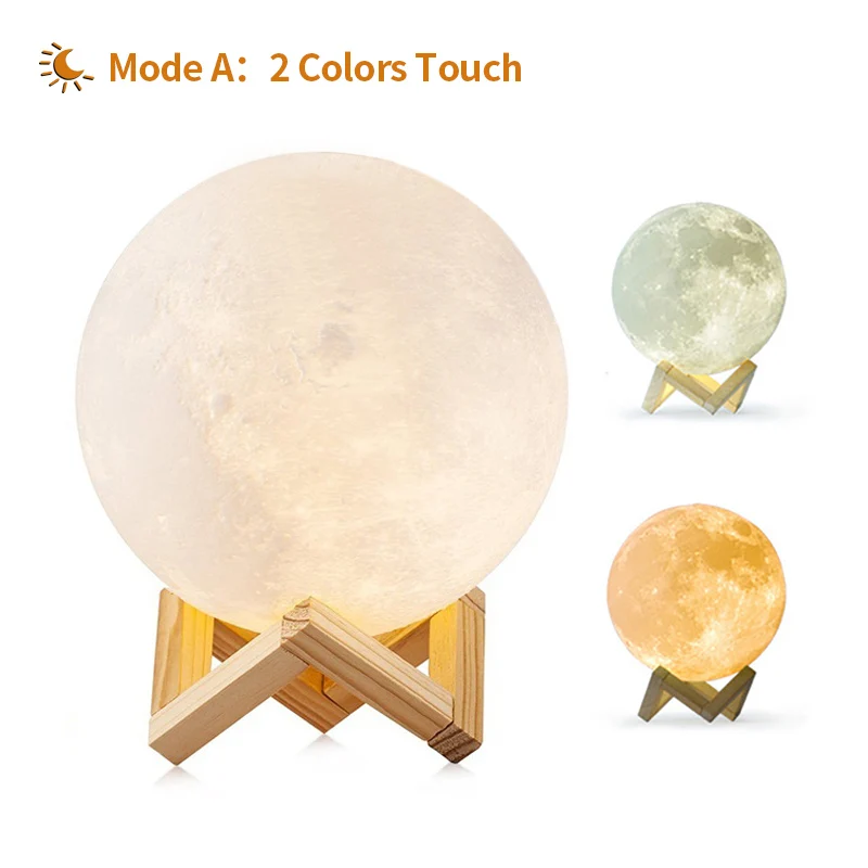 2 Colors touch BB динамик, перезаряжаемая Лунная лампа, 2 цвета, лунный светильник, сенсорный выключатель, 3d принт, USB, Led, декор для спальни, креативный романтический подарок - Испускаемый цвет: 2 Colors touch