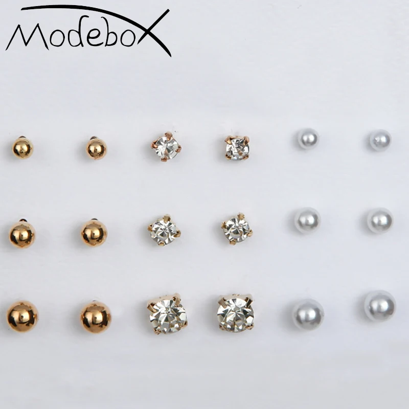 Модные простые серьги с шариками набор сережек кубическим цирконием серебряные