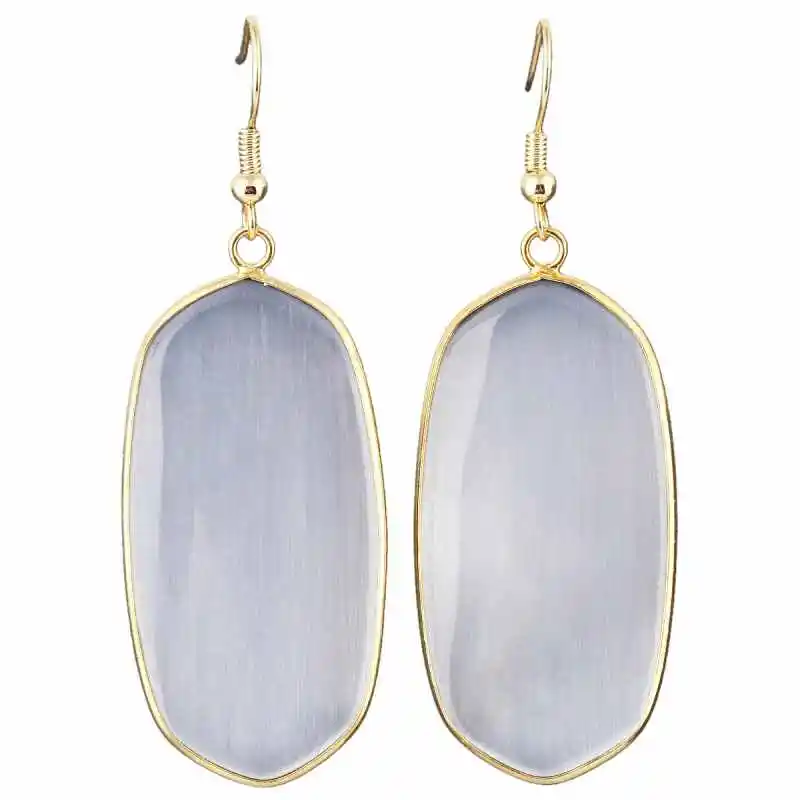 Cats Eye Stone TUMBEELLUWA женские каменные хрустальные висячие серьги Овальные, Исцеляющие чакры - Окраска металла: Cats Eye Stone