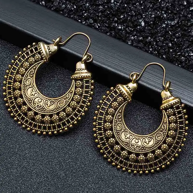 Antique Brass Индийские племенные латунные серьги, висячие серьги в форме цветка, украшенные вихрем «цыганские» серьги для женщин, богемные Винтажные серьги EAR00C000B02B - Окраска металла: Antique Brass
