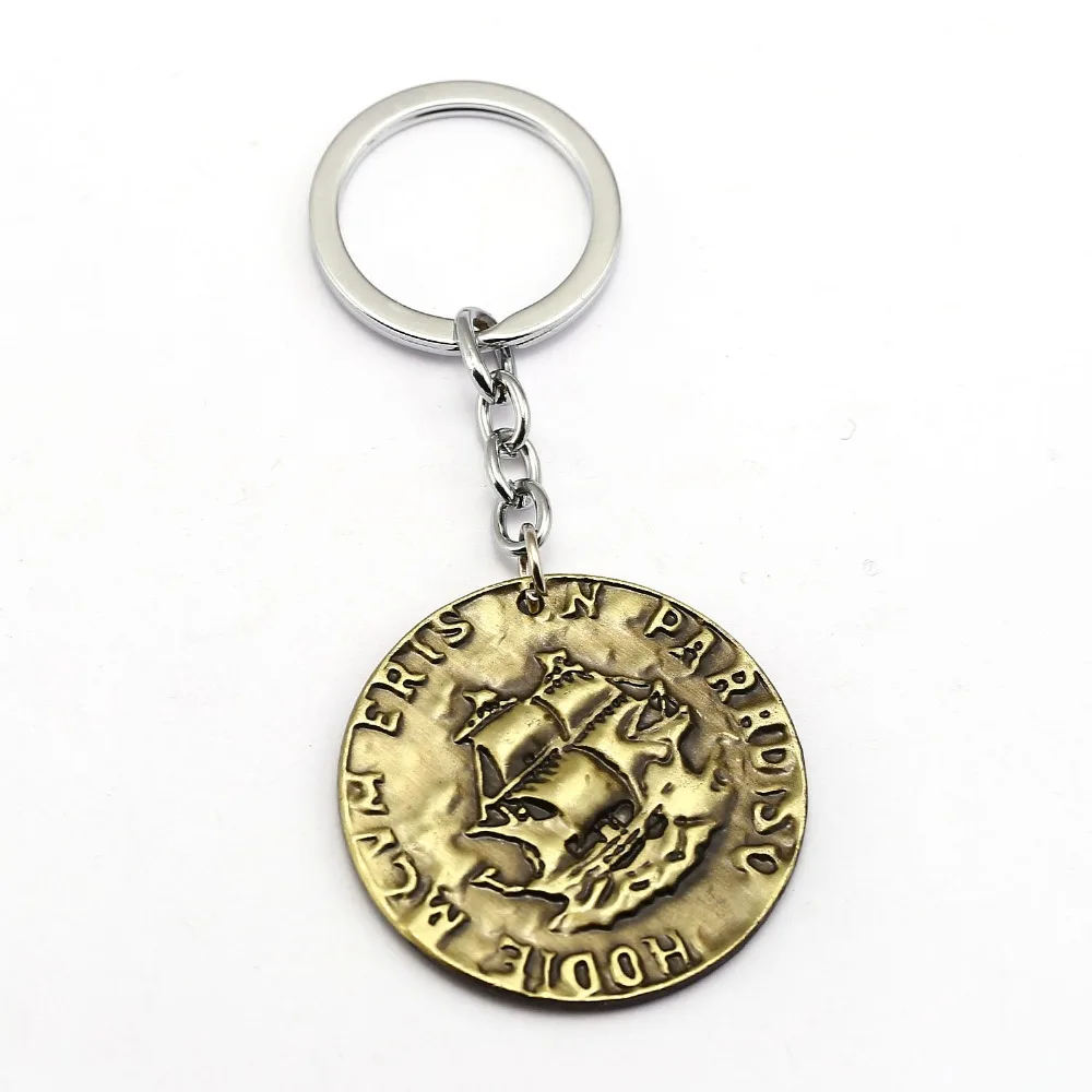 

New Game Uncharted 4 Keychain Metal Uncharted 4 A Thiefs End Antique Gold Coin Key Ring For Men Jewelry