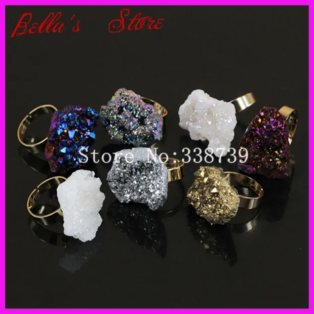10 шт. смешанные радужные титановые друзовые кольца золотого цвета кольцо с