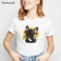 harajuku kawaii french bulldog boston terrier yorkie fu german shepherd chihuahua pug dog flowers print t shirt women tops