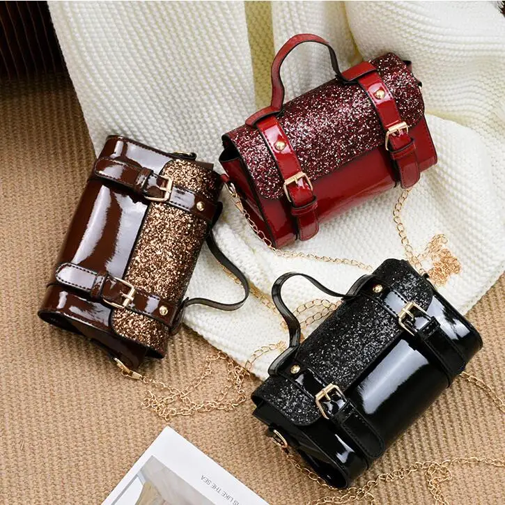 2019 модная Новая женская квадратная сумка с блестками из лакированной кожи