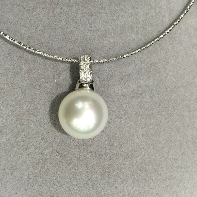 14 мм натуральный Южно-морской жемчуг кулон 18 к белое золото с бриллиантом