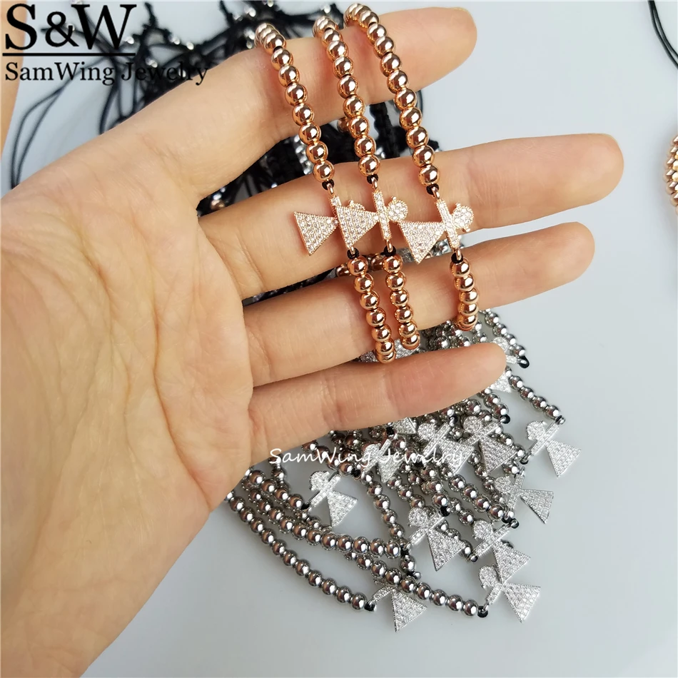 10pcs Wholesale tiny girl charm bracelet 4mm Round Beads &amp Micro Pave white CZ | Украшения и аксессуары