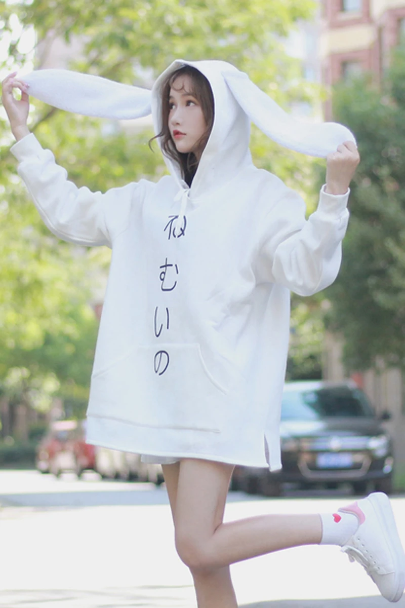 Harajuku мягкие японские милые заячьи ушки Женские кофты с длинным Свободные