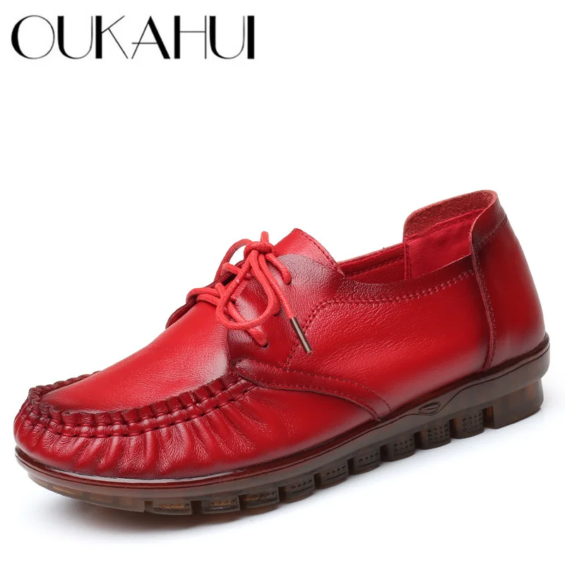 Женские Плиссированные кожаные туфли OUKAHUI черные однотонные мягкие удобные из