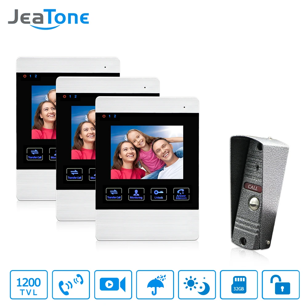 JeaTone видео телефон двери проводной домофон дверной Звонок камера HD подключение